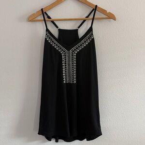 Chic Black Spaghetti Strap Top with Embroidery